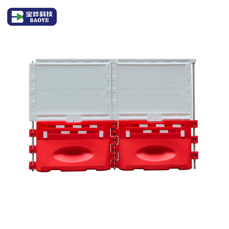 Barrera Modular de Seguridad de Plástico Rellenable con Agua con Panel Publicitario y Tablero Superior Desmontable para Obras Viales de PE